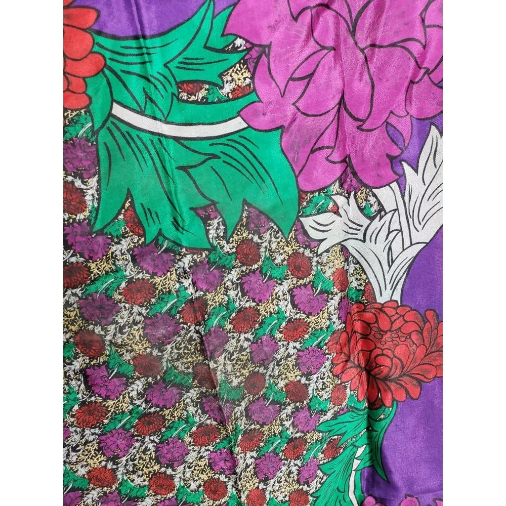 Vintage Laura Geraldi Womens Scarf Rectangular‎ Purple Red Floral Silk